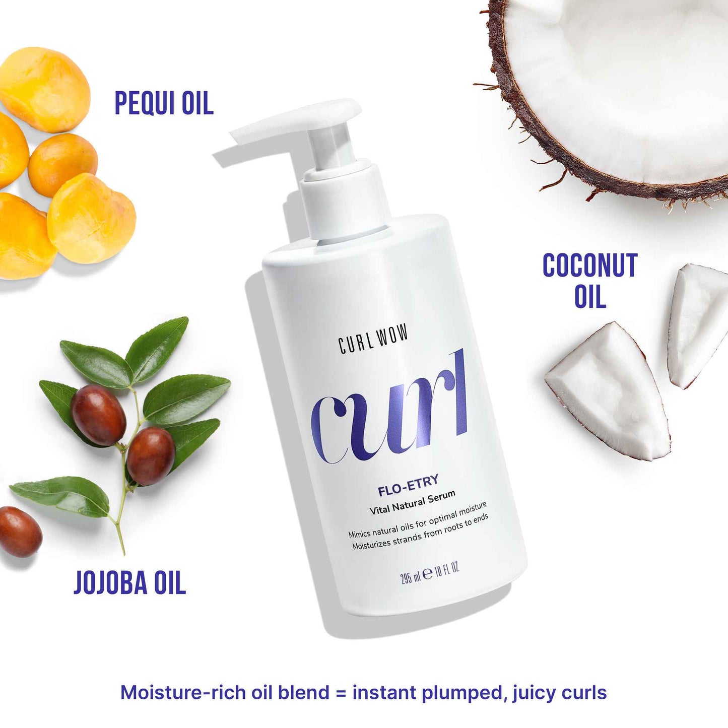Moisture-rich oil blend = instant plumped, juicy curls. Pequi oil, coconut oil, & jojoba oil.