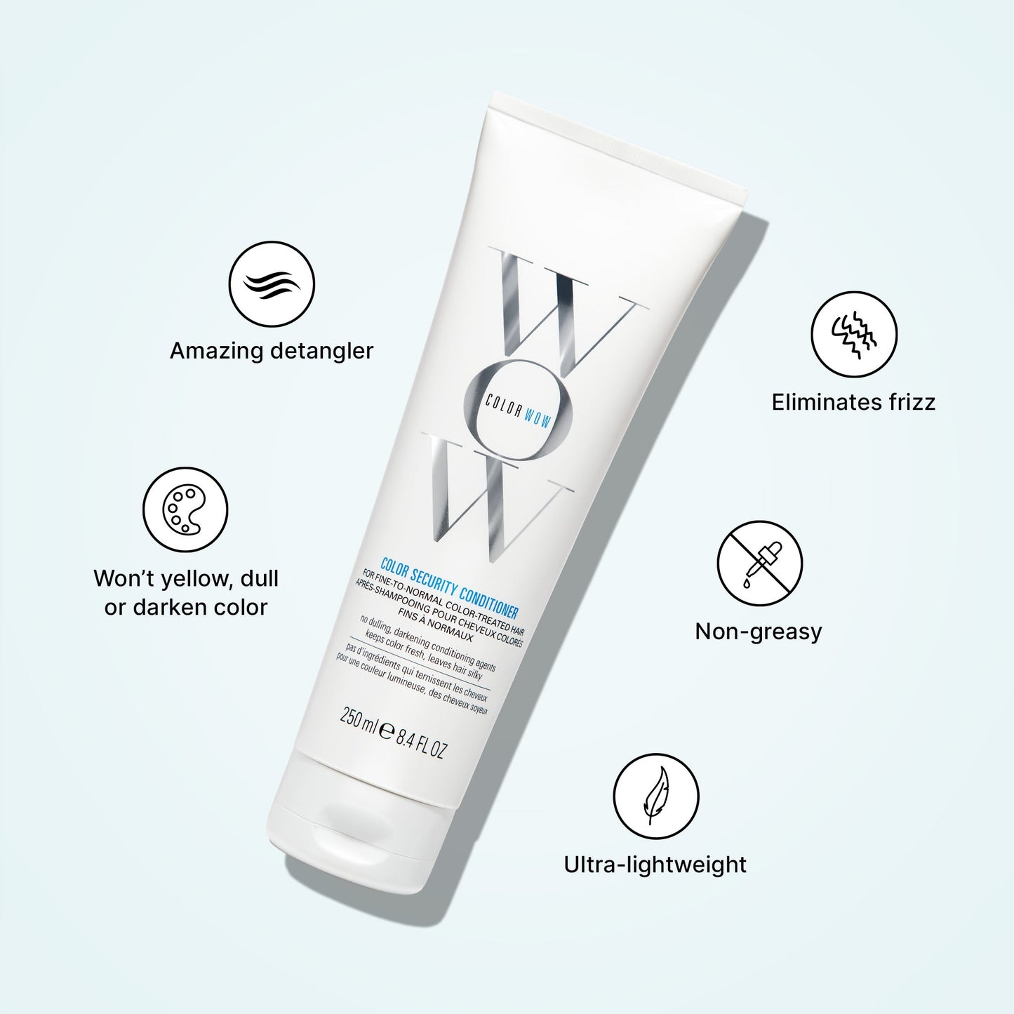 Color Security Conditioner is an amazing detangler, won’t yellow, dull or darken color, eliminates frizz and is non-greasy and ultra-lightweight.