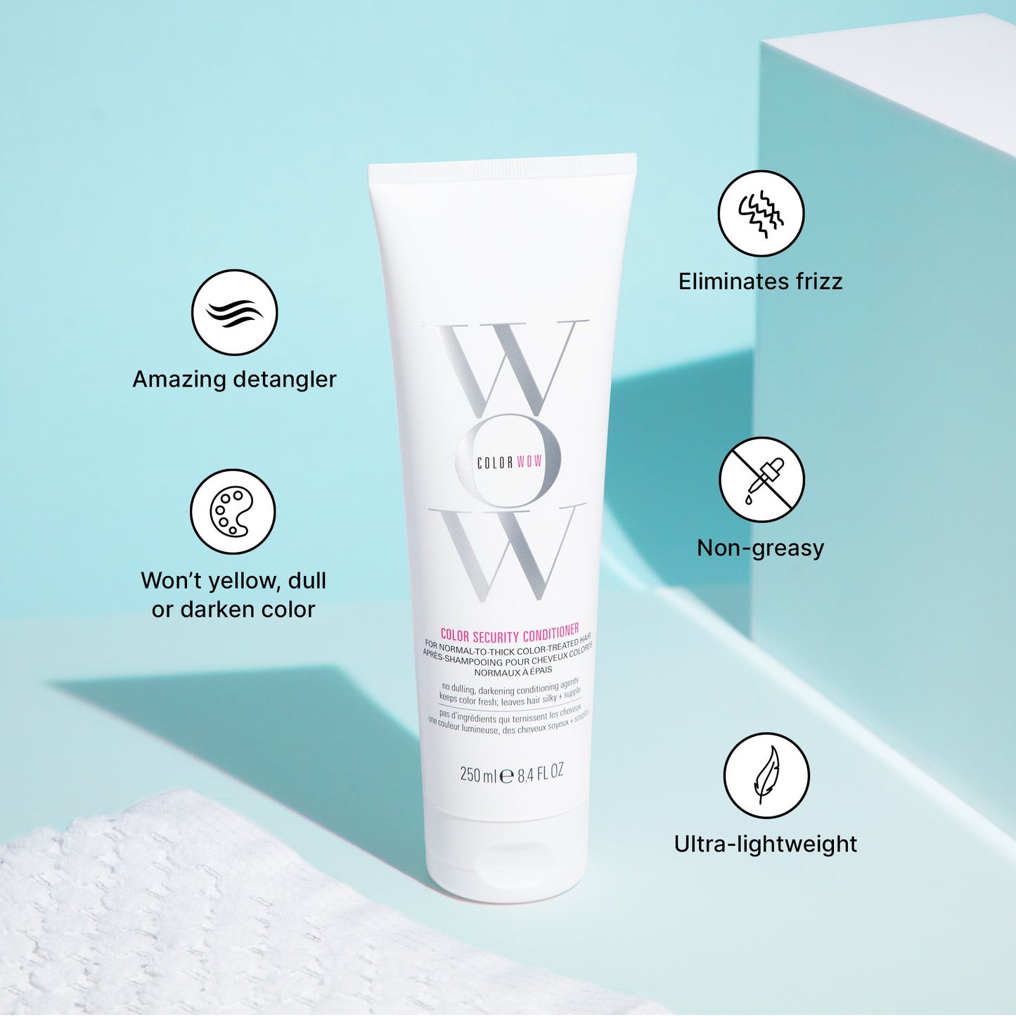 Color Security Conditioner is an amazing detangler, won’t yellow, dull or darken color, eliminates frizz and is non-greasy and ultra-lightweight.