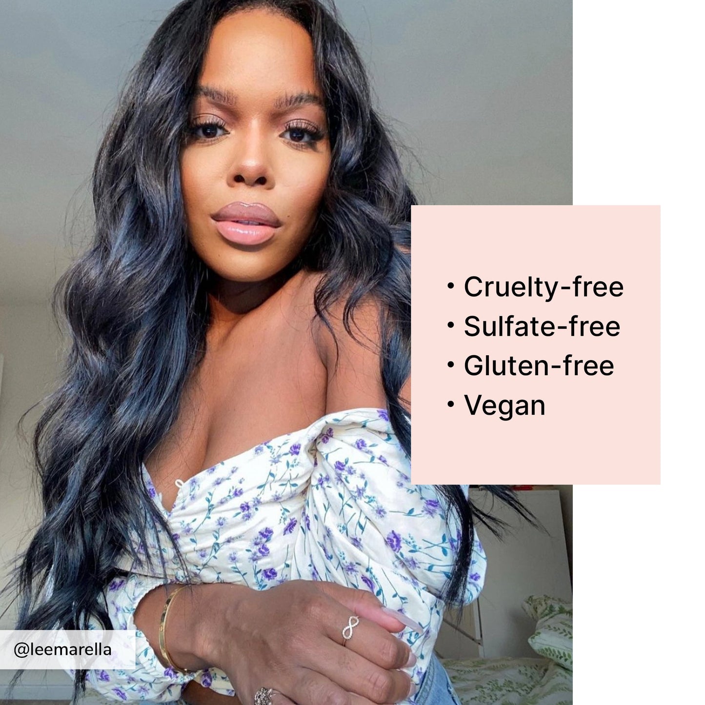 Image from @leemarella of big, voluminous, shiny hair. Style on Steroids is cruelty-free, sulfate-free, gluten-free, and vegan.